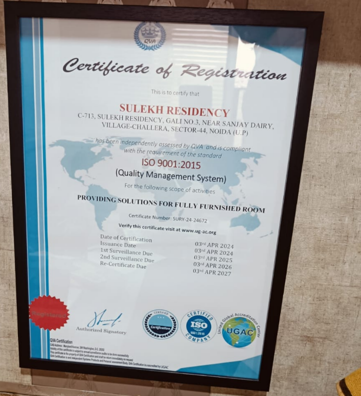 ISO 9001:2015 Certificate of Registration – Sulekh Residency